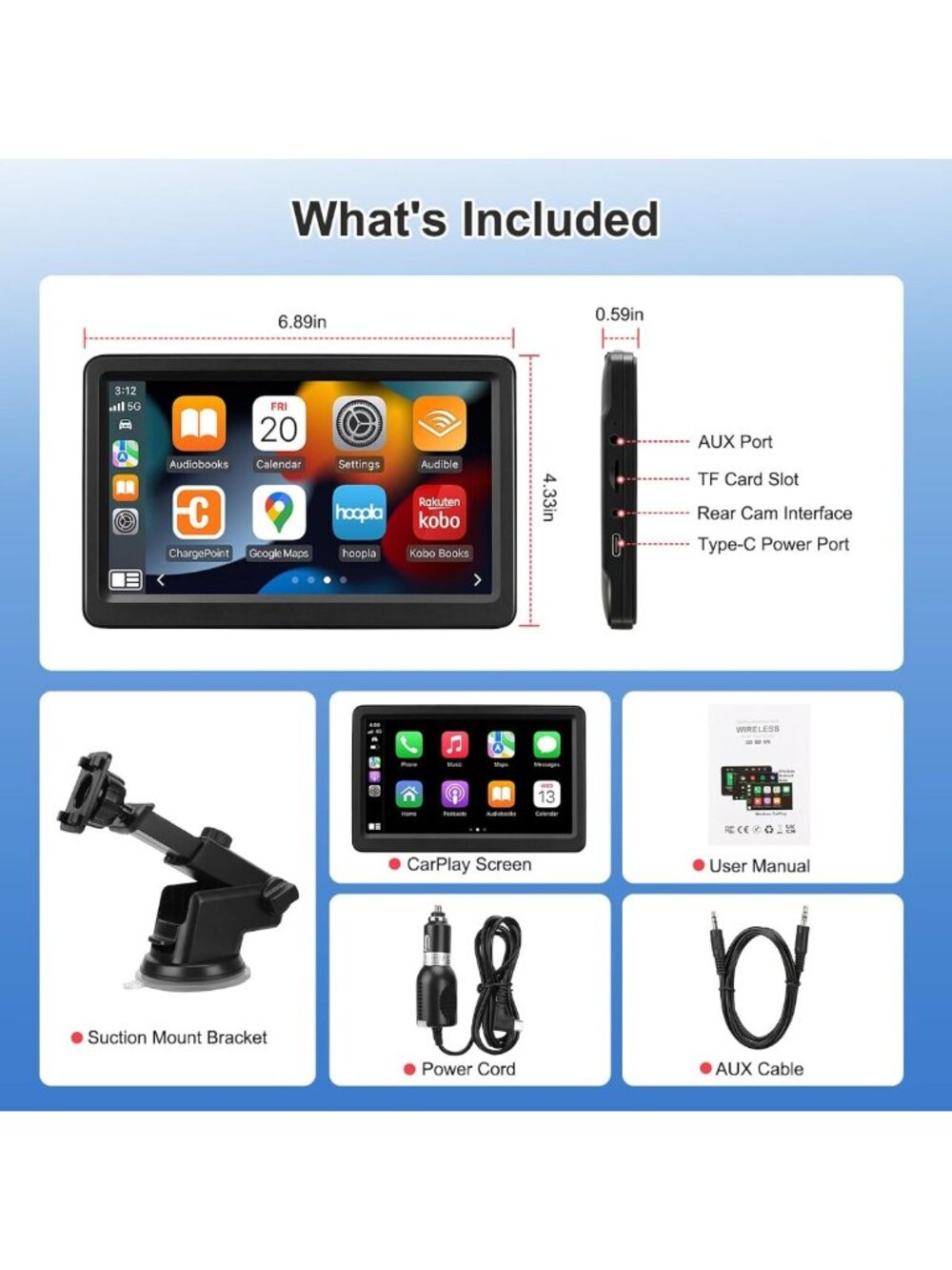 7" Wireless Carplay & Android Auto Screen, HD Touchscreen, GPS, Bluetooth, Voice - Picture 7 of 7
